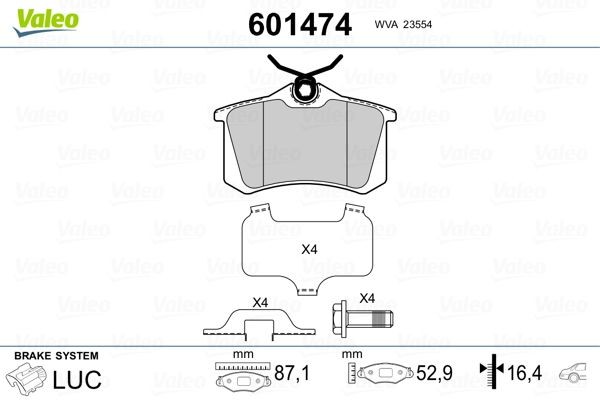 VALEO Τακάκια φρένων 601474 Αγωνιστικά τακάκια SKODA VALEO 601474