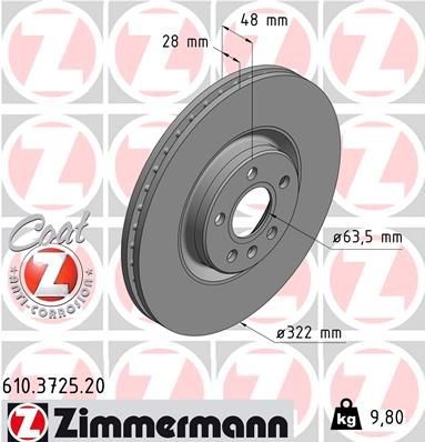ZIMMERMANN Disque de frein 610.3725.20 ZIMMERMANN 610.3725.20 Disques de frein VOLVO V60 II Cross Country (227) à un prix avantageux