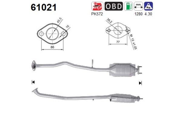 Katalysator AS 61021 AS 61021 Uitlaat katalysator Hyundai ATOS 2006