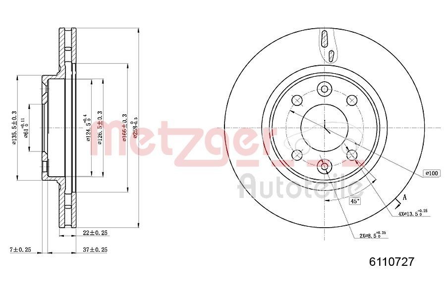 METZGER Bremseskive 6110727 6110727 METZGER Sportsbremseskiver Dacia billige