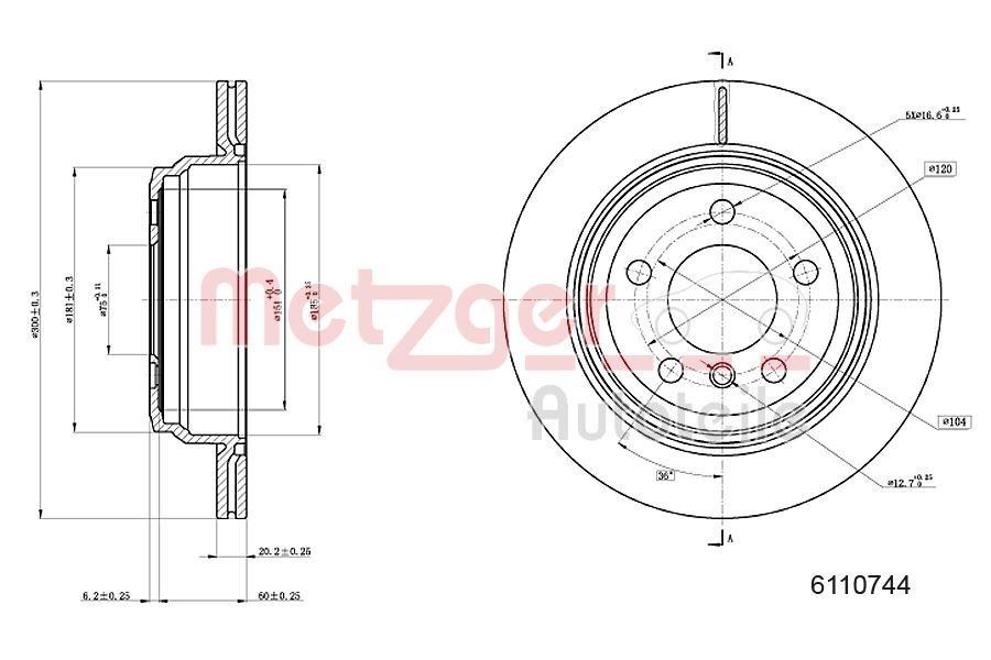 METZGER Brzdový kotouč 6110744 Športové brzdové kotúče METZGER X1 6110744 lacné