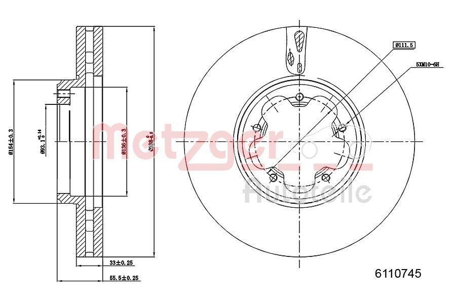 METZGER Bremseskive 6110745 Skive METZGER GALAXY 6110745 billig
