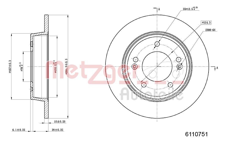 METZGER Bromsskiva 6110751 6110751 METZGER bromsskivor HYUNDAI ix20