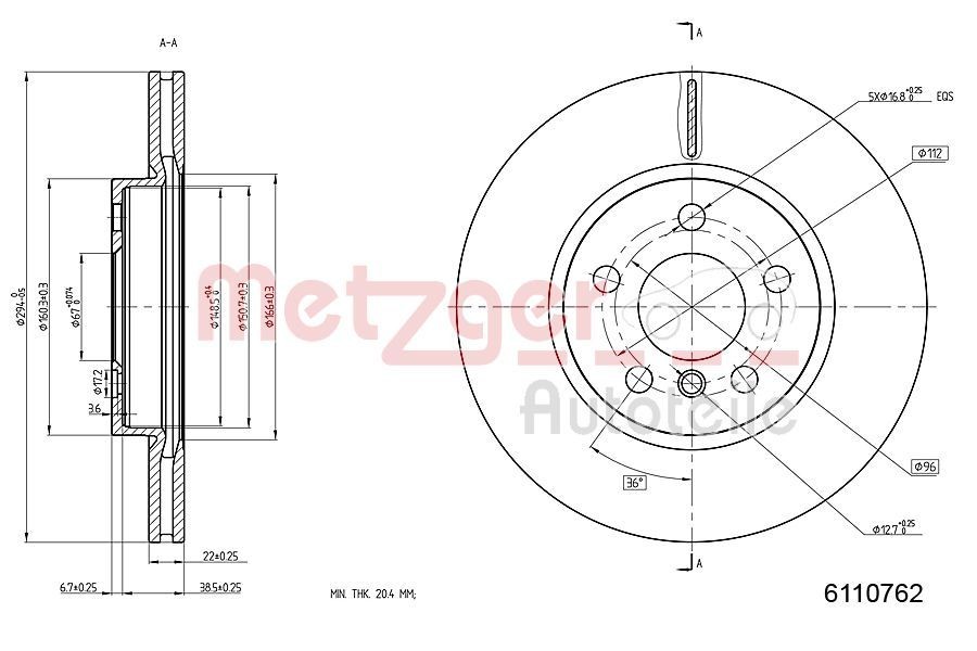METZGER Δισκόπλακα 6110762 Αγωνιστικές δισκόπλακες METZGER BMW X1 6110762