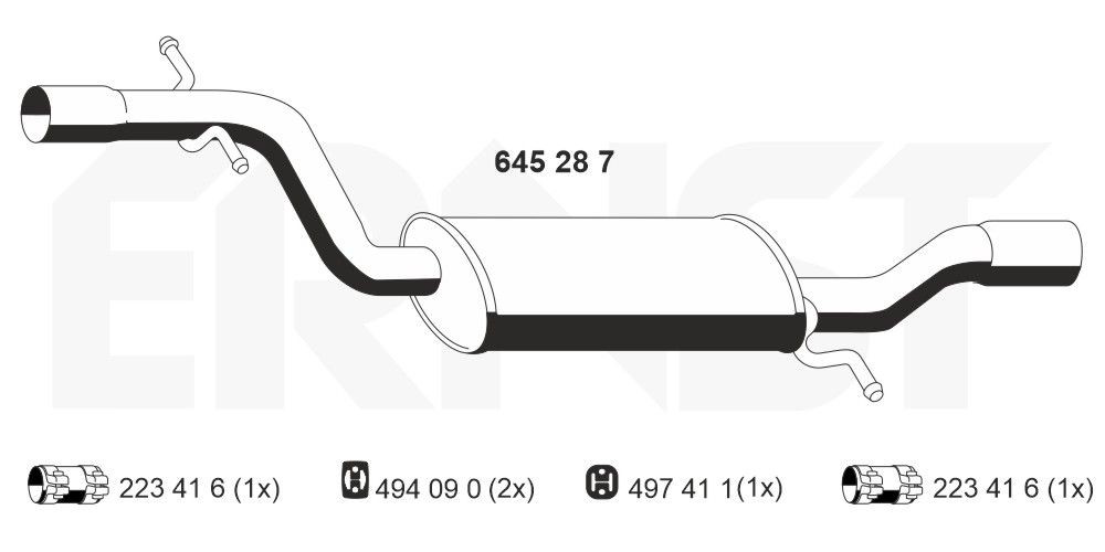 ERNST Mittelschalldämpfer 645287 645287 ERNST VW Jetta Mk3 Mittelschalldämpfer Preis