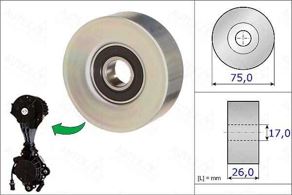 AUTEX Geleiderol / omdraairol v-snaren 654880 654880 Geleiderol poly v-riem OPEL MERIVA AUTEX