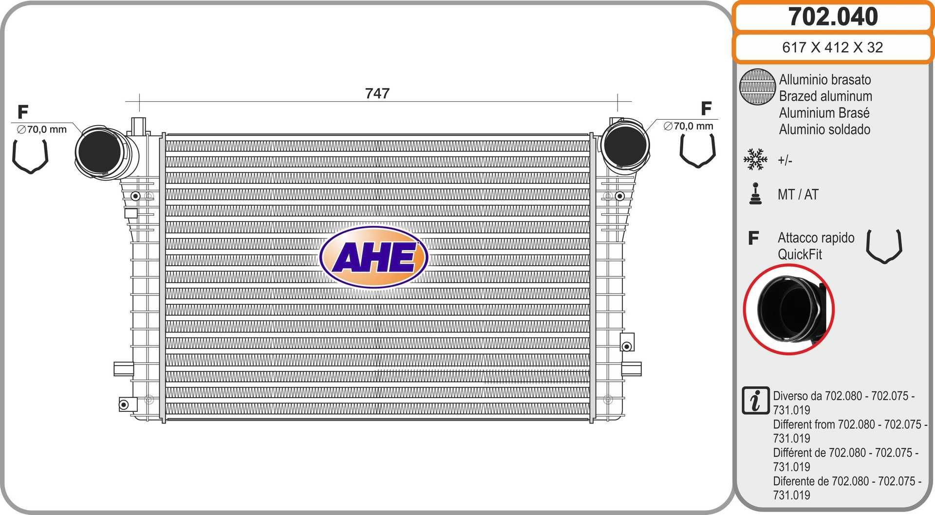 AHE Intercooler 702.040 702.040 Échangeur air Volkswagen TOUAREG AHE