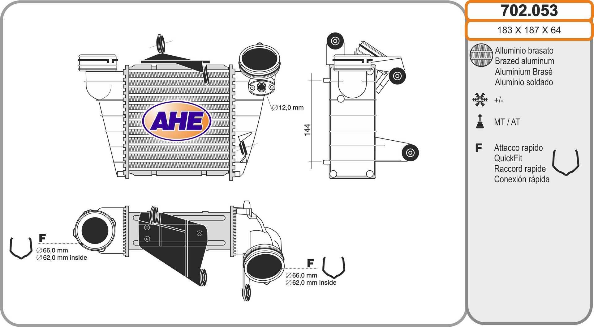 AHE Intercooler 702.053 702.053 AHE Ladeluftkjøler Seat billige