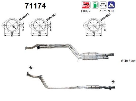 AS Katalysaattori 71174 AS 71174 Mercedes S124 (W124) katalysaattori vaihto hinta