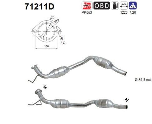 AS Katalysator 71211D 71211D AS katalytisk omvandlare MERCEDES-BENZ 190