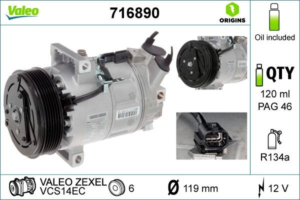 VALEO Compressore aria condizionata 716890 VALEO 716890 Compressore aria condizionata Nissan Tiida C11 prezzo