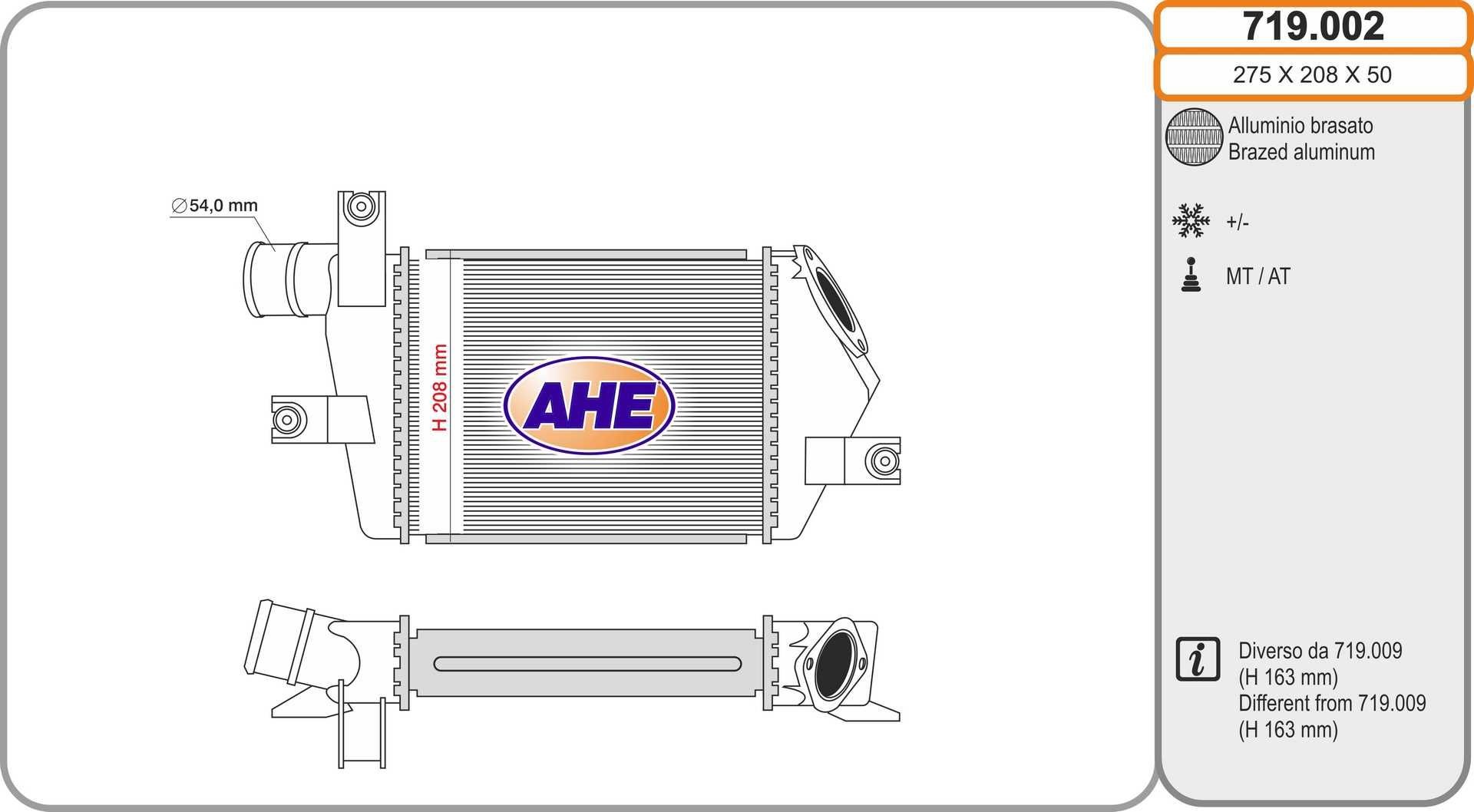 AHE Intercooler 719.002 AHE 719.002 Turbo intercooler Rover MONTEGO originali