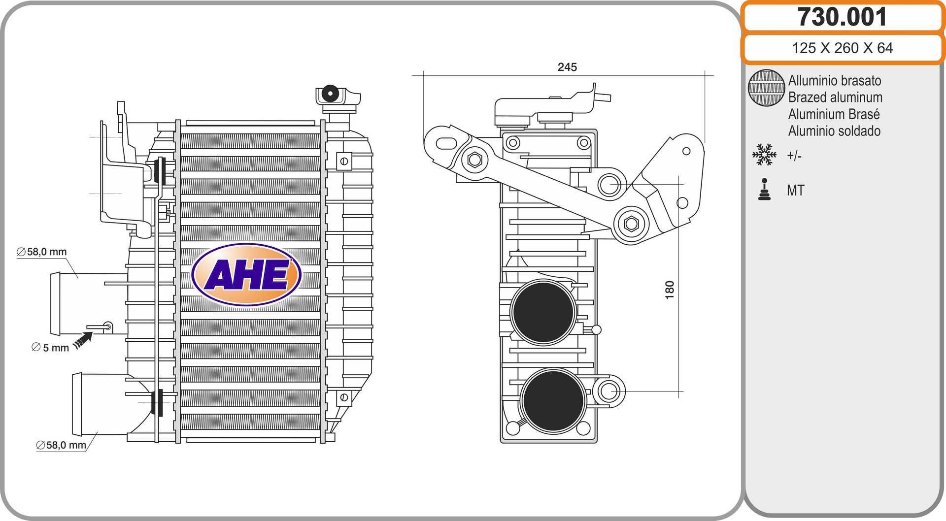 AHE Intercooler 730.001 AHE 730.001 Échangeur d'air Toyota Avensis t25 Wagon prix