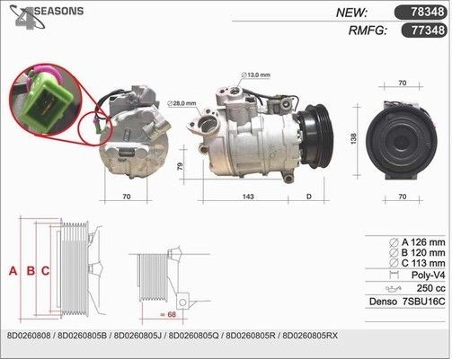 AHE Compressor, ar condicionado 77348 77348 Compressor de climatização VW TIGUAN AHE