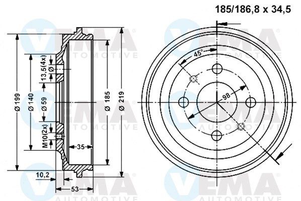VEMA Remtrommel 800825 VEMA 800825 originele Remtrommel Mercedes T1 Flatbed Vrachtwagen 601 kosten