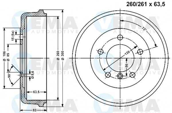 VEMA Bremžu trumulis 800849 VEMA 800849 Bremžu trumuļi Mercedes T1 Platforma 602 cena