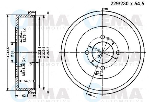 VEMA Bremžu trumulis 801029 VEMA 801029 Bremžu trumuļi Nissan Sunny Traveller Y10 orģinālās cena