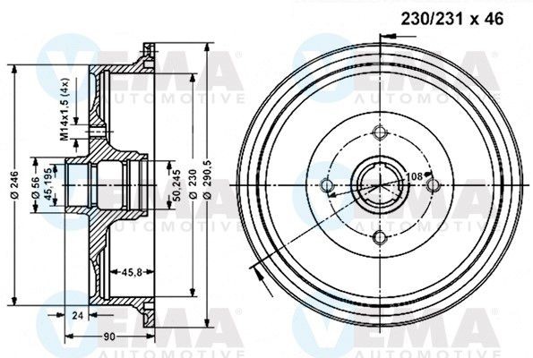 VEMA Piduritrummel 801114 VEMA 801114 Trummelpidur Coupe B3 (89, 8B) hind