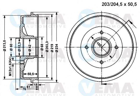 VEMA Bremžu trumulis 801218 Trumuļu bremzes VEMA Dacia DUSTER 801218