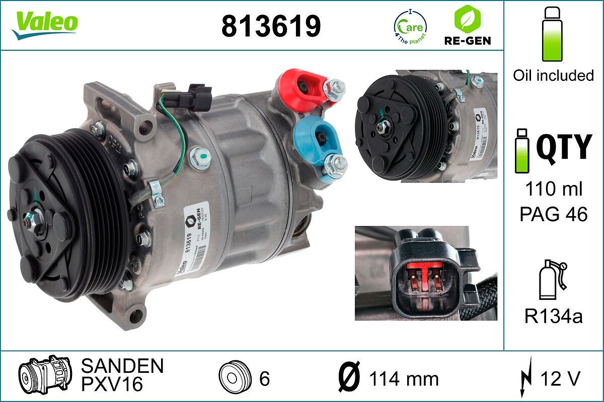 VALEO AC-kompressor 813619 VALEO 813619 Ac klimakompressor V60 I Varebil / Stasjonsvogn (155) originale pris