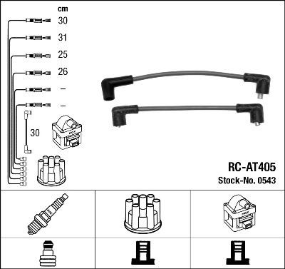 NGK Augstsprieguma vadu komplekts 0543 NGK 0543 Svečvadi FIAT 500 cena