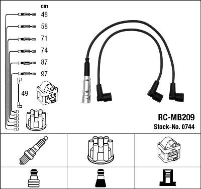 NGK Tændkabelsæt 0744 NGK 0744 Tændrørskabler Mercedes S123 billig