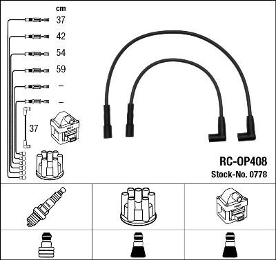 NGK Süütesüsteemikomplekt 0778 NGK 0778 Süütejuhtmed OPEL Kadett E Sedaan (T85) odav