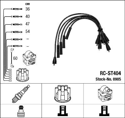 Augstsprieguma vadu komplekts NGK 0905 NGK 0905 Svečvadi FIAT UNO 2009