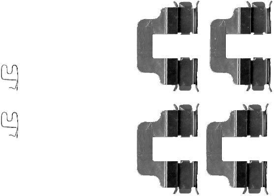 HELLA Monteringssett, bremseklosser 8DZ 355 202-781 HELLA 8DZ355202-781 Tibehørsett, skivebremse belegg Aston Martin DB6 originale