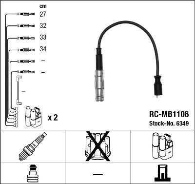Σετ καλωδίων υψηλής τάσης NGK 6349 NGK 6349 Μπουζοκαλώδια MERCEDES-BENZ A-class 2002