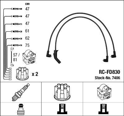 NGK Kit cavi candele 7406 NGK 7406 Kit cavi candele Transit Mk4 Van (VE83) prezzo