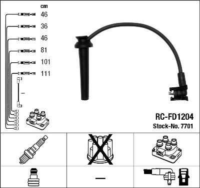 Tennplugg kabelsett NGK 7701 NGK 7701 Pluggledninger FORD COUGAR 2001