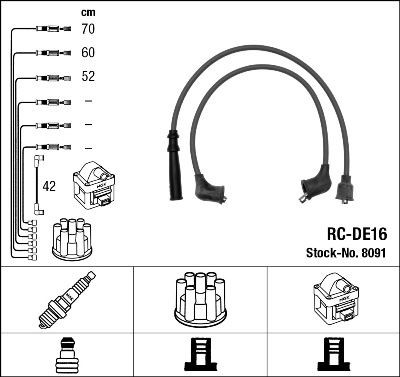 NGK Ignition Cable Kit 8091 NGK 8091 Ignition Cable Kit - Daihatsu Cuore L501 ignition system parts