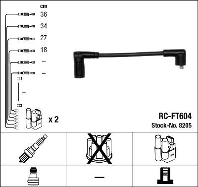 NGK Kit de câbles d'allumage 8205 NGK Faisceau d'allumage FIAT 8205