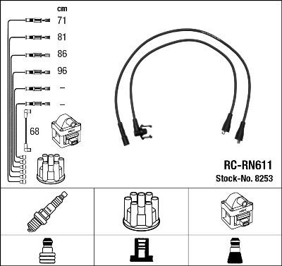 Σετ καλωδίων υψηλής τάσης NGK 8253 NGK 8253 Καλώδια μπουζί RENAULT TRAFIC 2009