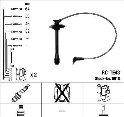 NGK Tennplugg kabelsett 9618 NGK 9618 Pluggledninger Toyota Carina E originale pris