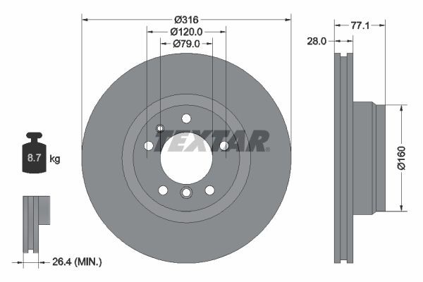 TEXTAR Bremseskive 92071405 92071405 PRO+ Bremseskive BMW 1-serie TEXTAR