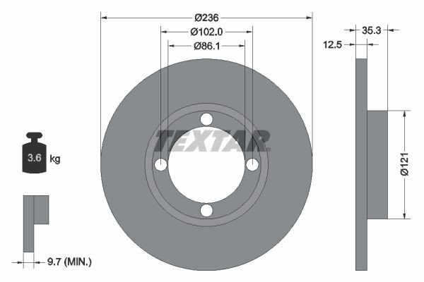 TEXTAR Disque de frein 92100303 TEXTAR 92100303 Disque de frein DAEWOO Matiz I 3/5 portes (M100, M150) 0.8 37 CV 1998