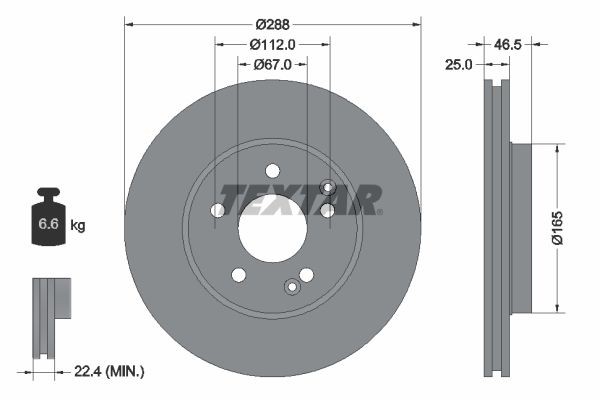 TEXTAR Δισκόπλακα 92105905 Δίσκοι φρένων TEXTAR Mercedes-Benz VITO PRO+ 92105905