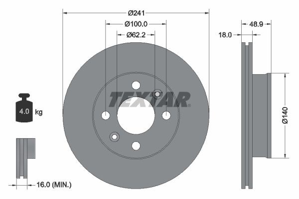 TEXTAR Bromsskiva 92147103 TEXTAR 92147103 Bromsskivor Hyundai I10 Sedan original