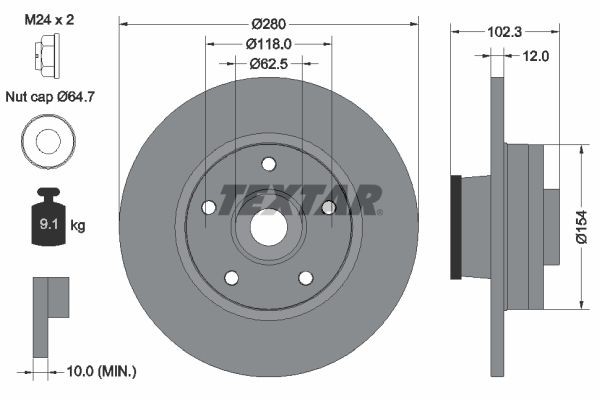 TEXTAR Bremseskive 92153703 Bremseskive TEXTAR Renault 9 PRO 92153703