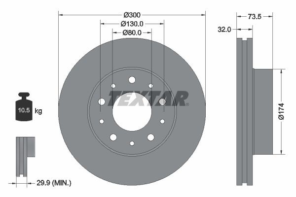 TEXTAR Bromsskiva 92157303 TEXTAR 92157303 Bromsskiva RAM 1500 Standard Cab Pick-up (DS) 4.7 FLEX 314 hk 2010