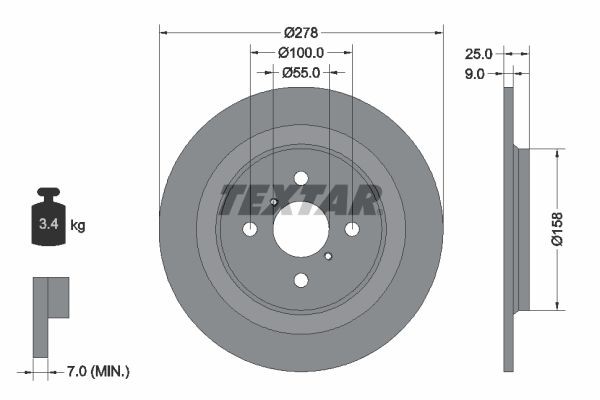 TEXTAR Remschijf 92161903 Toyota AVENSIS Remschijf TEXTAR PRO 92161903