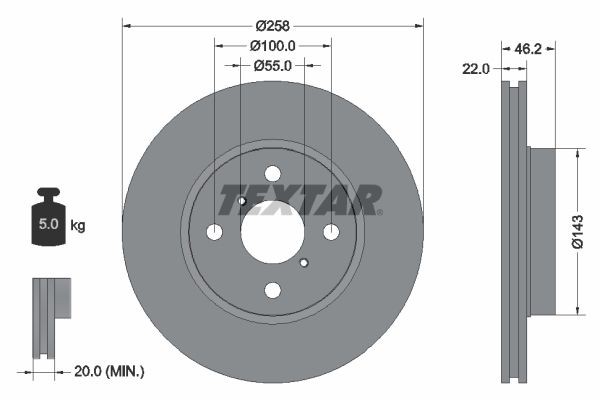 TEXTAR Disque de frein 92164203 Toyota MR 2 Disques TEXTAR PRO 92164203