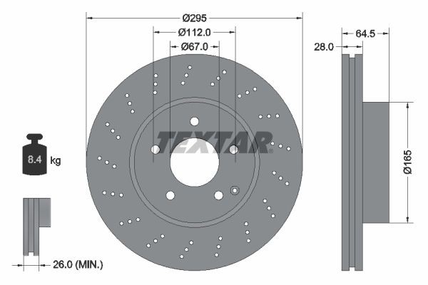 TEXTAR Brake disc 92165005 TEXTAR 92165005 W204 performance brake discs replacement