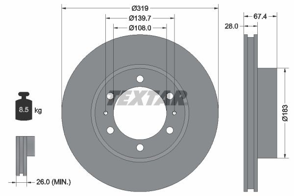 TEXTAR Disque de frein 92274903 92274903 Disques de frein TEXTAR TOYOTA MR 2