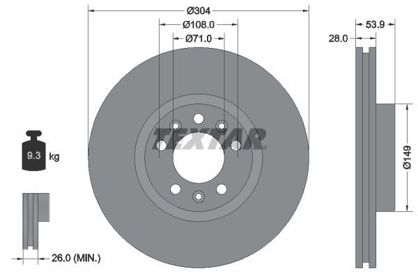 TEXTAR Remschijf 92287203 92287203 PRO Remschijf TOYOTA AVENSIS TEXTAR
