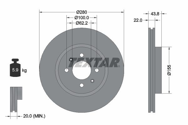 TEXTAR Bremseskive 92288303 92288303 PRO Bremseskiver HYUNDAI VELOSTER TEXTAR