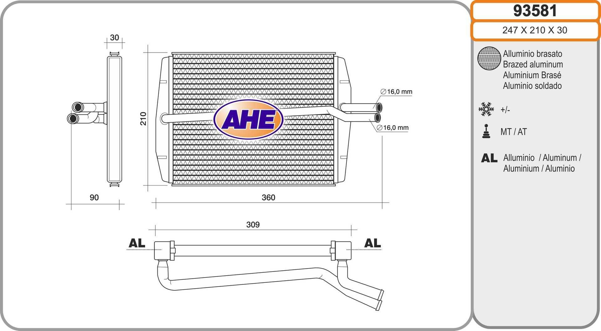 AHE Scambiatore calore per riscaldamento abitacolo 93581 93581 costo Radiatore riscaldamento AHE FORD MONDEO