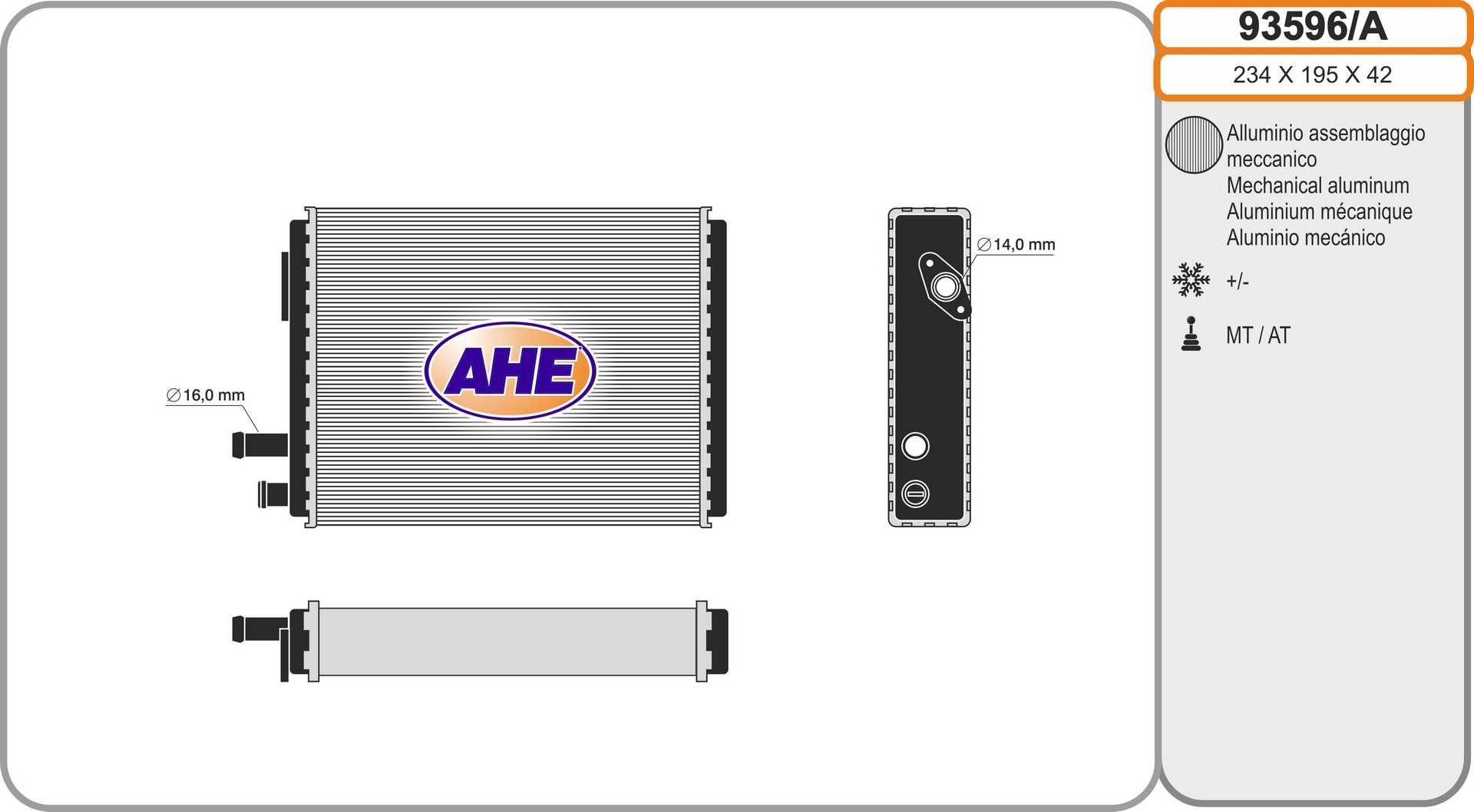 AHE Varmeapparat register 93596/A Varmeapparat register AHE Porsche CAYENNE 93596/A